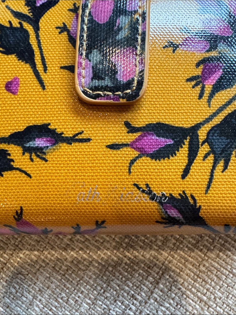 Cath Kidston Yellow Floral Snap Wallet Clutch with Pink Accents - Picture 2 of 6